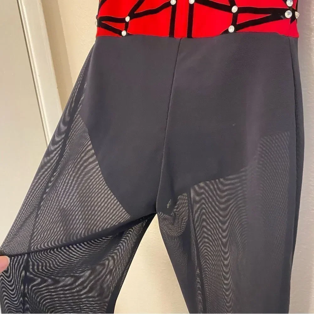 WEISSMAN Elite Dance Costume unitard black red Not My Responsibility 14114 MC